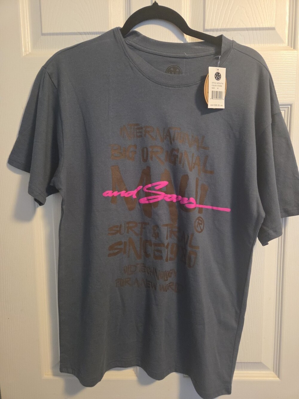 Maui And Sons Graphic T-Shirt Storm Blue Surf Print Men's M - New